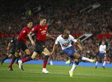 Tottenham Hotspur's Lucas Moura scores his side's third goal.