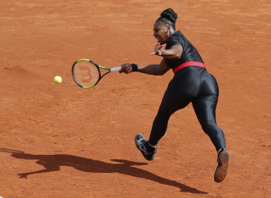 Serena Williams pictured competing in her 'Black Panther' catsuit.