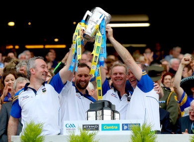 The Tipperary management team celebrating their 2016 All-Ireland final triumph.