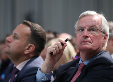 Taoiseach Leo Varadkar and Michel Barnier during a press conference at Dundalk Institute of Technology.