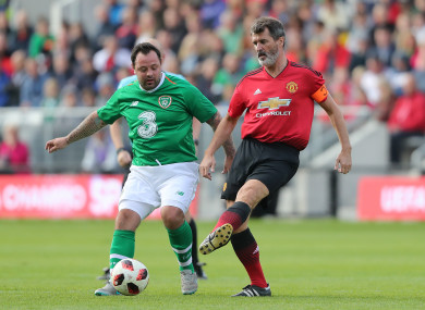 Man United player/manager for the day, Roy Keane, and Ireland's Andy Reid.