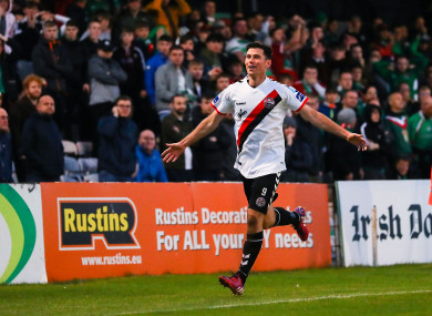 Dinny Corcoran celebrates giving Bohemians the lead on Sunday in Phibsborough.