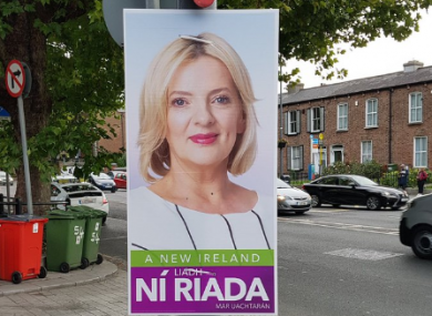 A poster for Sinn Féin candidate Liadh Ní Riada in Drumcondra this morning