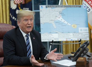 Trump speaks during a briefing on Hurricane Florence at The White House.