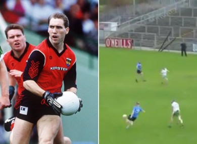 Linden pictured during the 1991 All-Ireland Football Championship and in action for Mayobridge on Saturday.