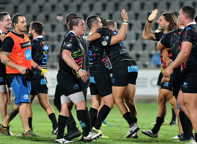 Zebre celebrate their comeback win.