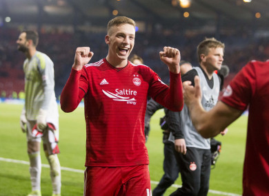 Lewis Ferguson celebrates Aberdeen's win on Sunday at Hampden Park.