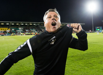 Bohemians manager Keith Long celebrates beating rivals Shamrock Rovers in August.