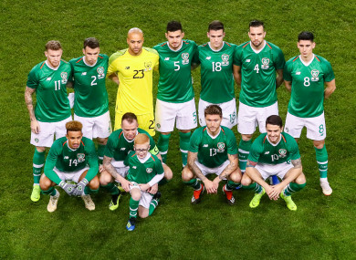 The Irish team line up prior to tonight's friendly.