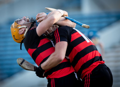 Wayne Hutchinson celebrates Ballygunner's victory with Barry O'Sullivan.