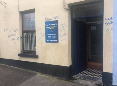 Criminal damage at the office of Tony McLoughlin this morning.