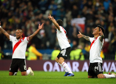 River Plate players celebrate their thrilling victory.
