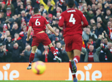 Lovren celebrates his goal against Newcastle.