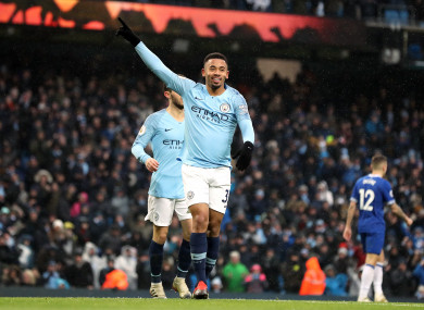 Gabriel Jesus struck either side of the break for Manchester City.