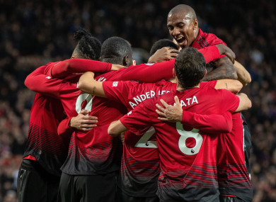 Romelu Lukaku celebrates with team-mates after scoring against Fulham.