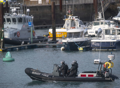 A UK Border Force RIB on patrol in Dover Harbour.