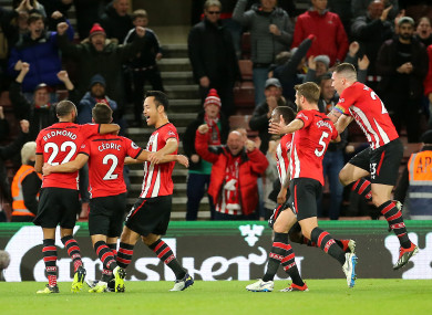 Southampton players celebrate a goal.
