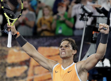 Rafael Nadal celebrates his quarter-final win over Frances Tiafoe.