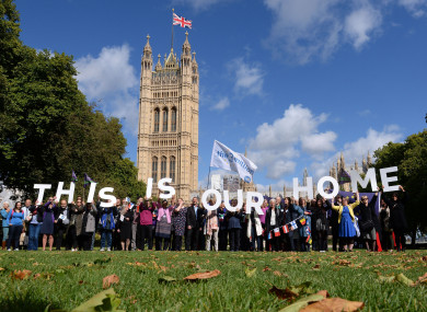 EU citizens at a demonstration outside the Houses of Parliament in London.