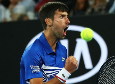 Novak Djokovic celebrates during the 2019 Australian Open final.
