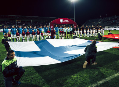 The Finnish players line-up ahead of a recent game against Turkey.