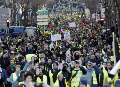 Demonstrators with yellow vests protesting in Marseille, southern France