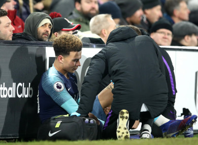 Dele Alli won't be back in training until early March after straining his hamstring at Fulham last weekend.