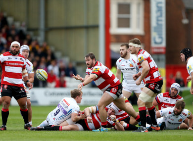 McAllister gets a pass away for Gloucester against Exeter last season.