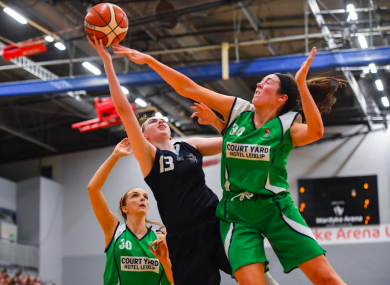 Bronagh Power Cassidy of DCU Mercy in action against Áine O’Connor of Courtyard Liffey Celtics.