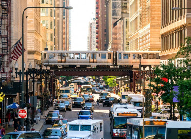 The L running through downtown Chicago.