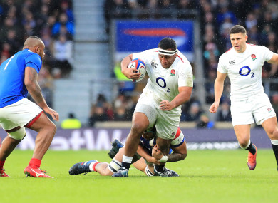 Mako Vunipola turns his ankle in action against France last Sunday.