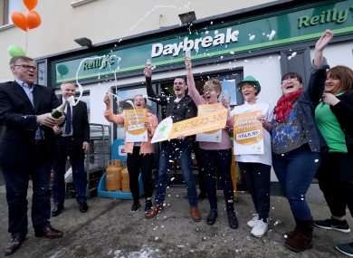 Staff of Reilly's Daybreak in Naul, Co Dublin, where the winning ticket was sold.
