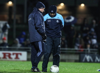 Jim Gavin and Jason Sherlock before last night's game against Kerry.