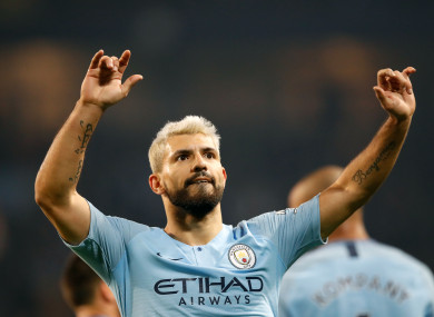 Sergio Aguero celebrates the decisive goal.