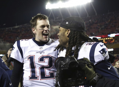Tom Brady celebrates with Stephon Gilmore after defeating the Kansas City Chiefs.