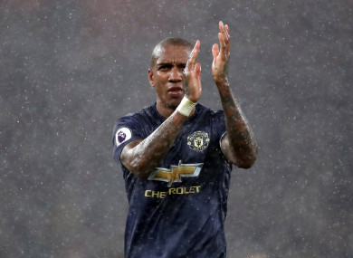 Ashley Young pictured after full-time at the Emirates on Sunday.