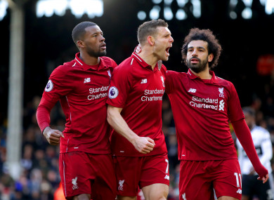 Milner celebrates scoring from the spot at Craven Cottage on Sunday.