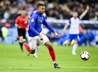 Kylian Mbappe in action for France.