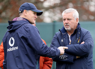 Schmidt speaking with Gatland when he visited Ireland training as Lions coach.