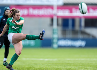 Claffey takes a kick at goal during the January match against Wales.