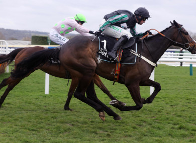 Nico de Boinville onboard Altior comes from behind to beat Paul Townsend onboard Min last year at the Festival.
