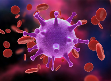 3D rendered HIV Virus in Bloodstream