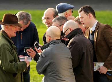 Willie Mullins speaking to the media at Leopardstown.