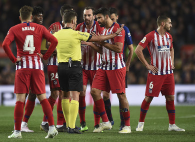 Costa was sent off against Barcelona.