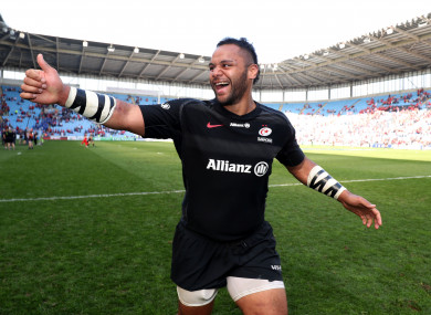 Billy Vunipola celebrates after Saturday's win against Munster.