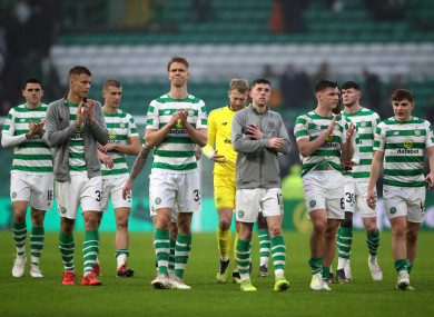 Celtic players pictured after the final whistle.