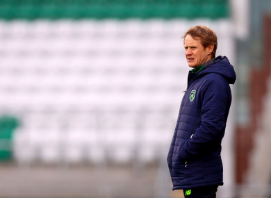 Ireland U17 manager Colin O'Brien watches his side play at Tallaght Stadium last year.