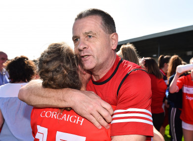 Cork manager Ephie Fitzgerald celebrates.