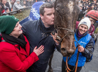 Gordon Elliott celebrates General Principle's victory in last year's Irish Grand National.