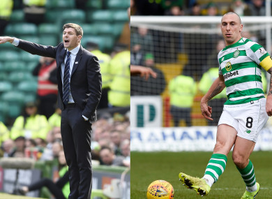 Rangers manager Steven Gerrard and Scott Brown of Celtic during Sunday's Old Firm derby.
